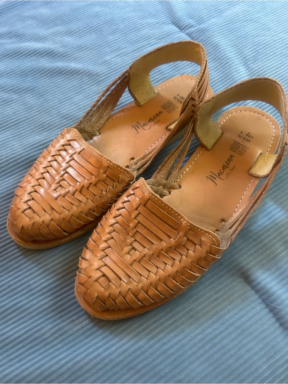 Macarena collection womens huaraches sandals Tan Woven Leather loafers 8 8.5 9